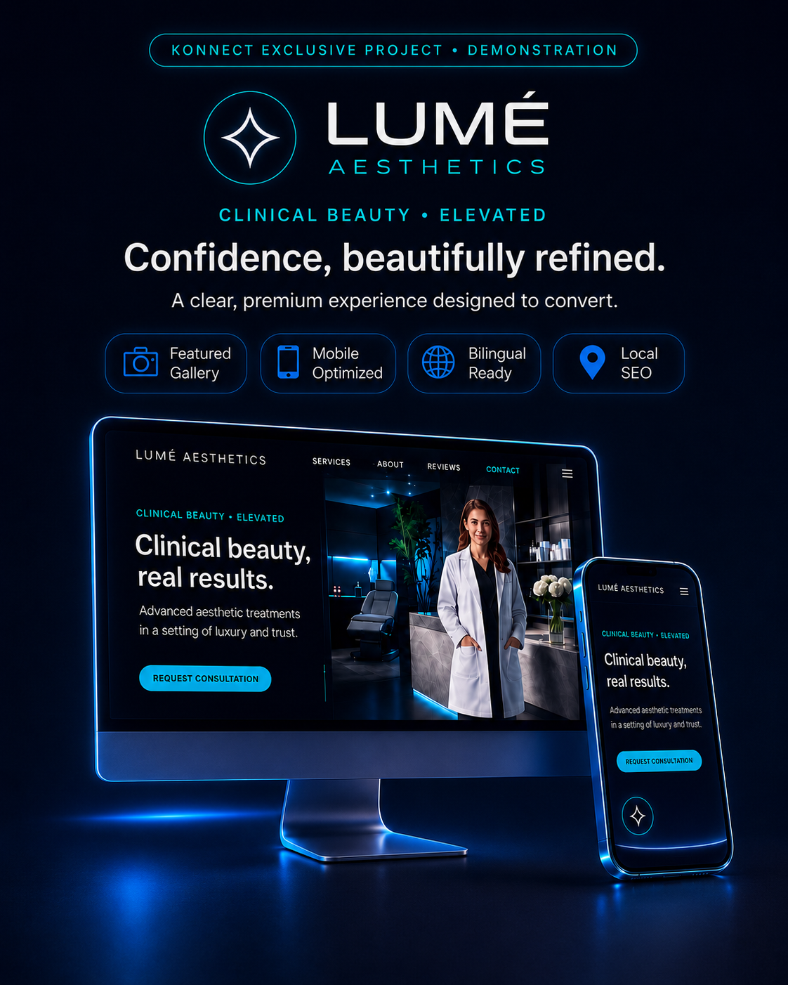 Approved Lumé Aesthetics showcase with a coordinated desktop and mobile website experience.